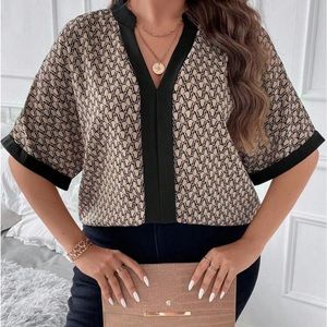 SHEIN Brown and Black Business Casual Shirt 2X